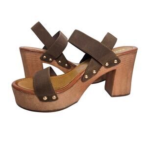 Mia Girl Wooden Chunky Platform Sandals Block Heel Studded Brown 8.5M